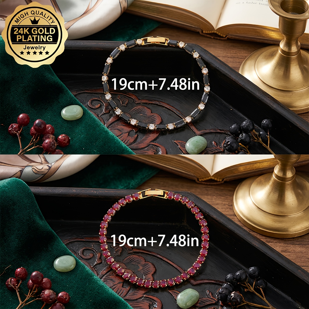 2pc Women's Gothic Style 24K Gold Plated Bracelet Set